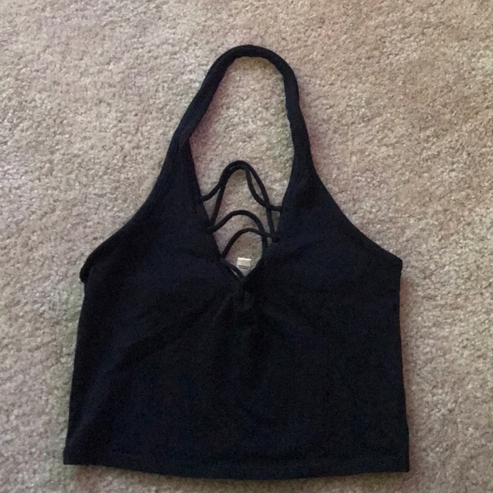 halter front crisscross black crop top